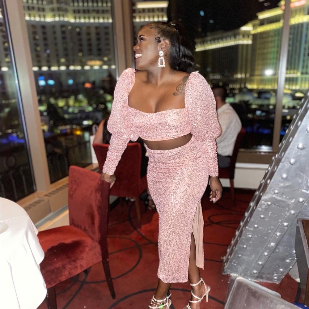 Pink, sequin, Two piece dress